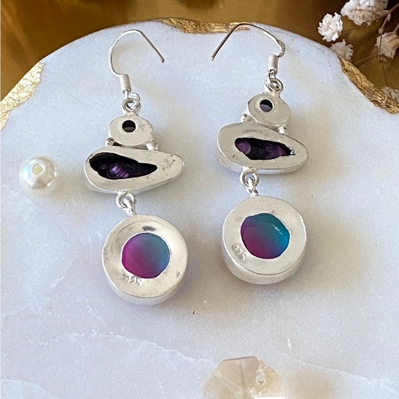 Bicolor Tourmaline, Biwa Pearl And Amethyst Earrings - Picture 9 of 9